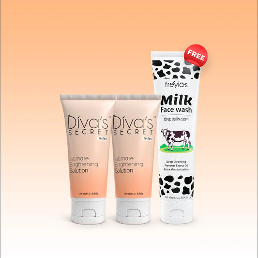 Buy 2 Diva's Secret Intimate Brightening Solutions and get 1 FREE Freyia's Milk Facewash for brighter, smoother, and healthier-looking skin.