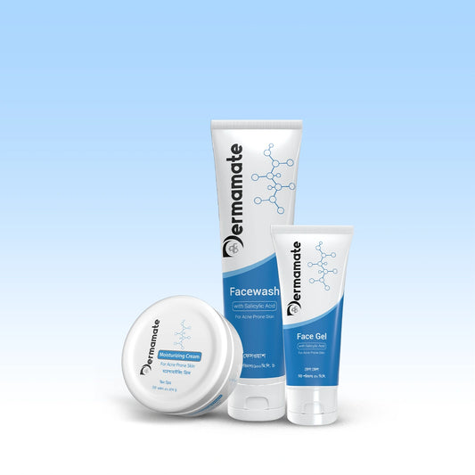 Dermamate Acne Combo:  Dermamate Acne Facewash 100ml , Acne Face gel 50ml And  Dermamate Acne Cream 50gm at 1050 Taka