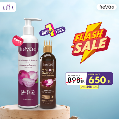 Buy Freyia's Onion Hair Oil 120ml and Freyias Hair Fall Shampoo 220ml @ 650 TK