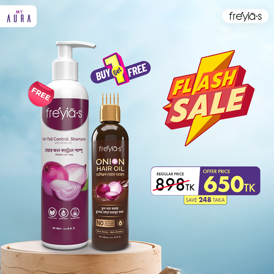 Buy Freyia's Onion Hair Oil 120ml and Freyias Hair Fall Shampoo 220ml @ 650 TK