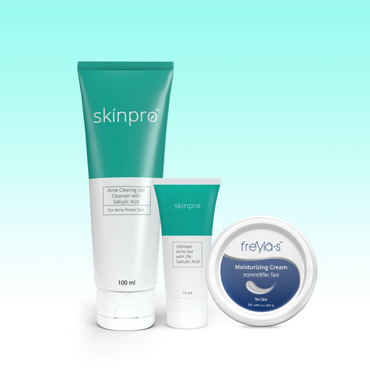 Acne  Combo: Skinpro Acne Clearing Cleanser 100ml + Ultimate Acne Gel 15ml+Freyias Moisturizing Cream 50ml