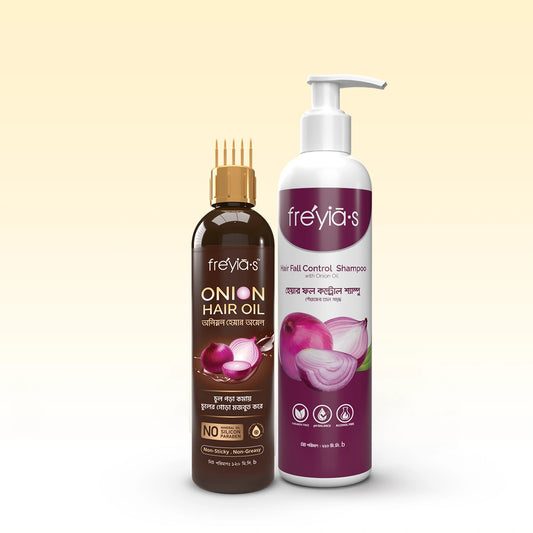 Buy Freyia's Onion Hair Oil 120ml and Freyias Hair Fall Shampoo 220ml @ 650 TK