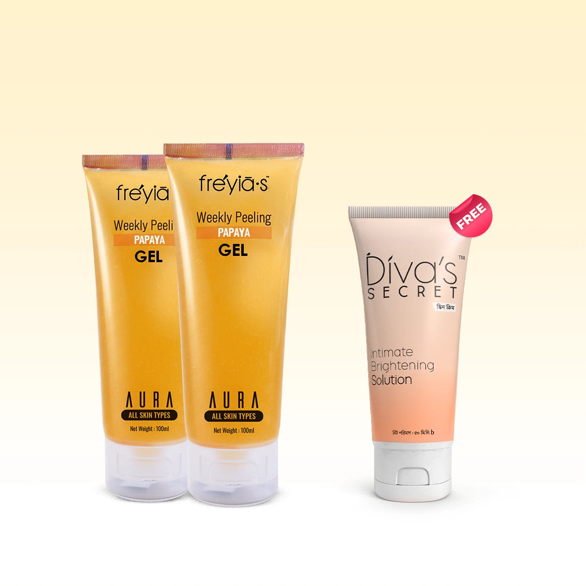 Combo: Buy 2 Freyia's  Peeling Papaya Gel, and Get Divas Intimate Brightening Solution 50 ml Free @ 510 Tk