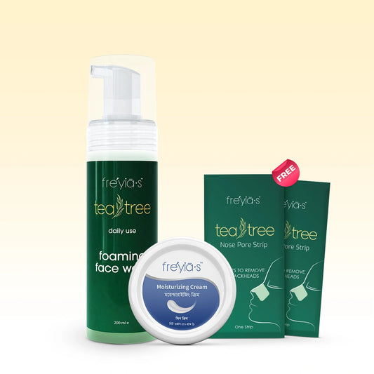 Student Offer: Buy Tea Tree foaming facewash 200 ml + Freyia's Moisturizing Cream 50ml + Free  2 pcs Nose pores strip