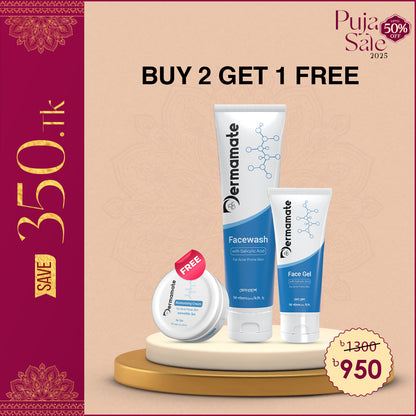 Buy Dermamate Acne Facewash 100ml and Acne Face gel 50ml, Get 1 Dermamate Acne Cream 50gm Free!