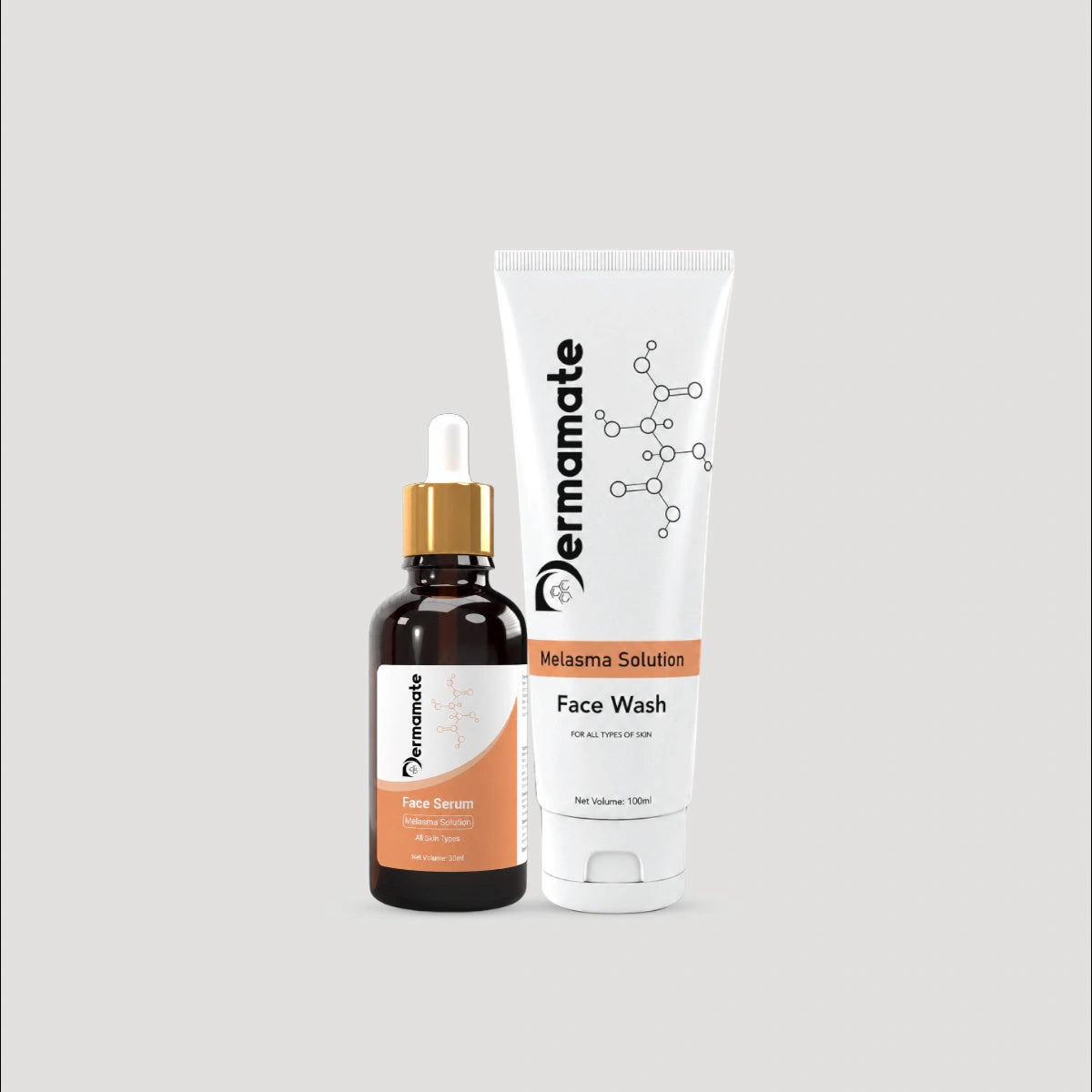 Complete melasma treatment routine with Dermamate Face Wash and Melasma Solution Serum for pigmentation and dark spot care.