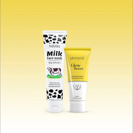 Complete glow care routine with Milk Facewash and Glow Boost Fairness Cream for brighter and healthier-looking skin.