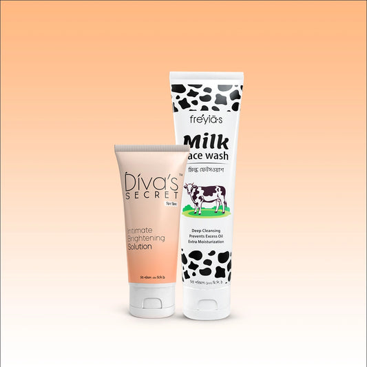 Diva’s Secret Intimate Brightening Solution 50ml and Freyia’s Milk Facewash 100ml combo in Bangladesh