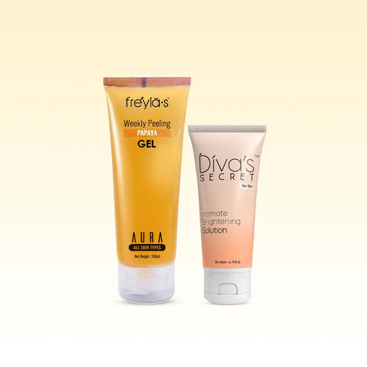 Combo: 1 Divas Intimate Brightening Solution 50ml and 1 Freyias Weekly Peeling Papaya Gel at 449 Taka