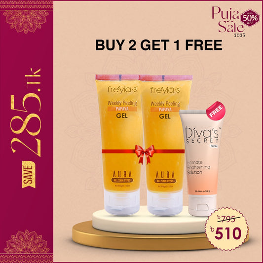 Combo: Buy 2 Freyia's Papaya Peeling Gel, and Get Divas Intimate Brightening Solution 50 ml Free @ 510 Tk