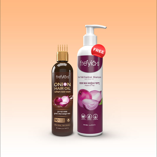 Buy Freyia's Onion Hair Oil 120ml and Freyias Hair Fall Shampoo 220ml FREE @499 TK