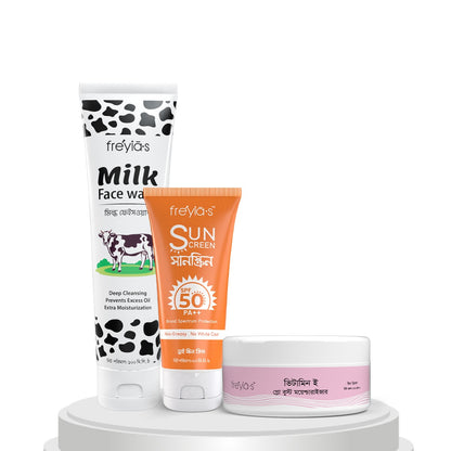 Student Offer: Freyia's Milk Facewash + Freyia's Glow Boost Moisturizer+ Freyia's Sunscreen @ 799 Taka