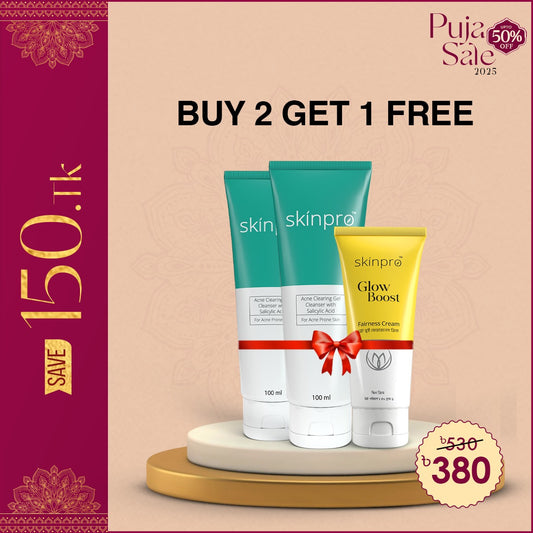 Buy 2 Skinpro for Acne Prone Skin 100ml & Get 1 Skinpro Glow Boost Fairness Cream 50gm