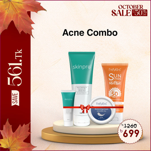 Acne Combo-2:Acne Clearing Cleanser 100ml + Ultimate Acne Gel 15ml+Freyias Moisturizing Cream+ Sunscreen