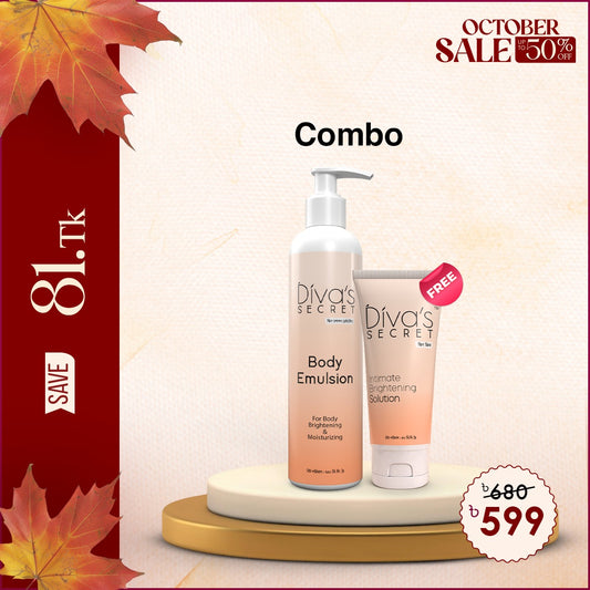 Combo: Buy 1 Diva's Secret Body Emulsion 220ml + Divas Secret Intimate Brightening Solution 50ml@
