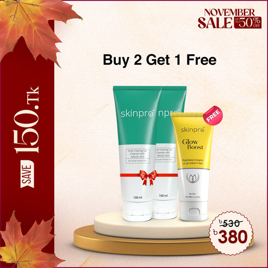 Buy 2 Skinpro for Acne Prone Skin 100ml & Get 1 Skinpro Glow Boost Fairness Cream 50gm