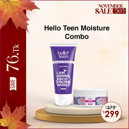 Hello Teen Moisture Restore Facewash 50ml + HTN Moisturizing Cream Hydra Boost 50gm Combo@ 299 Taka