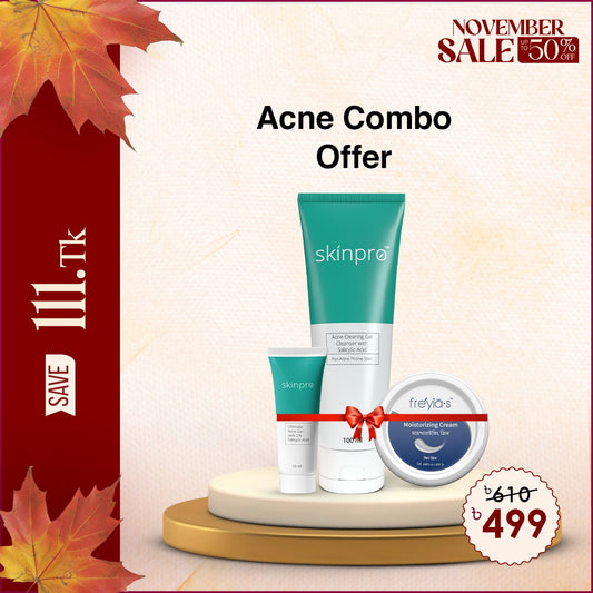 Acne  Combo: Acne Clearing Cleanser 100ml + Ultimate Acne Gel 15ml+Freyias Moisturizing Cream
