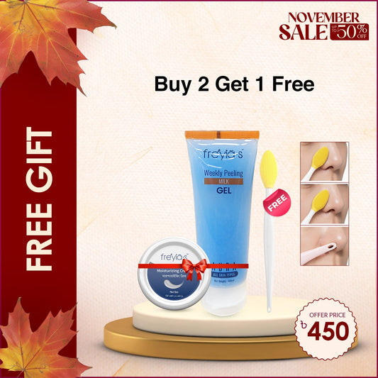 Buy 2:  1 Freyia's Weekly Peeling Gel with Milk & 1 Freyias Moisturizing Cream 50gm,Get  1 Nose Exfoliator Free