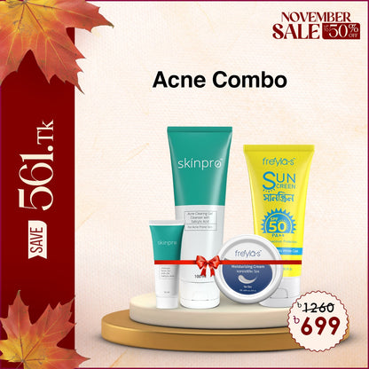 Acne  Combo-2 :Acne Clearing Cleanser 100ml + Ultimate Acne Gel 15ml+Freyias Moisturizing Cream+ Sunscreen
