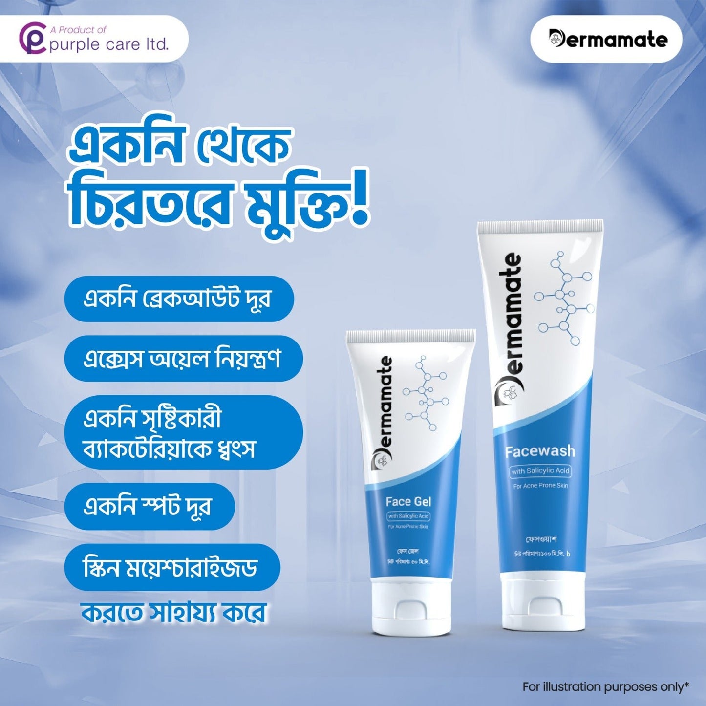 Acne Solution: Dermamate Acne Facewash 100ml and Acne Face gel 50ml