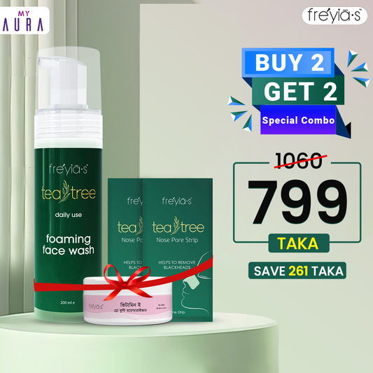 Buy 2 Get 2 : Freyia's Tea Tree Foaming Face Wash +Freyia's Vitamin E Glow Boost Moisturizer 50ml+ 2 PCS Nose Pores Strip