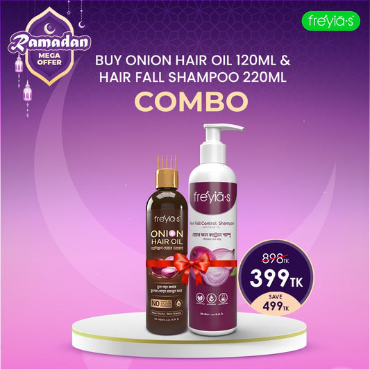 Buy Freyia's Onion Hair Oil 120ml and Freyias Hair Fall Shampoo 220ml @ 399 TK